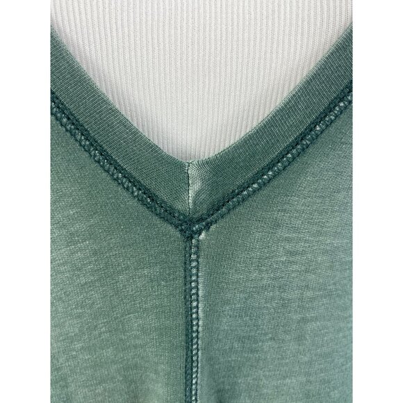 RARE Free People Green Casual Boho Oversized Plunging V-Neck Hooded Tunic Top - Picture 11 of 16